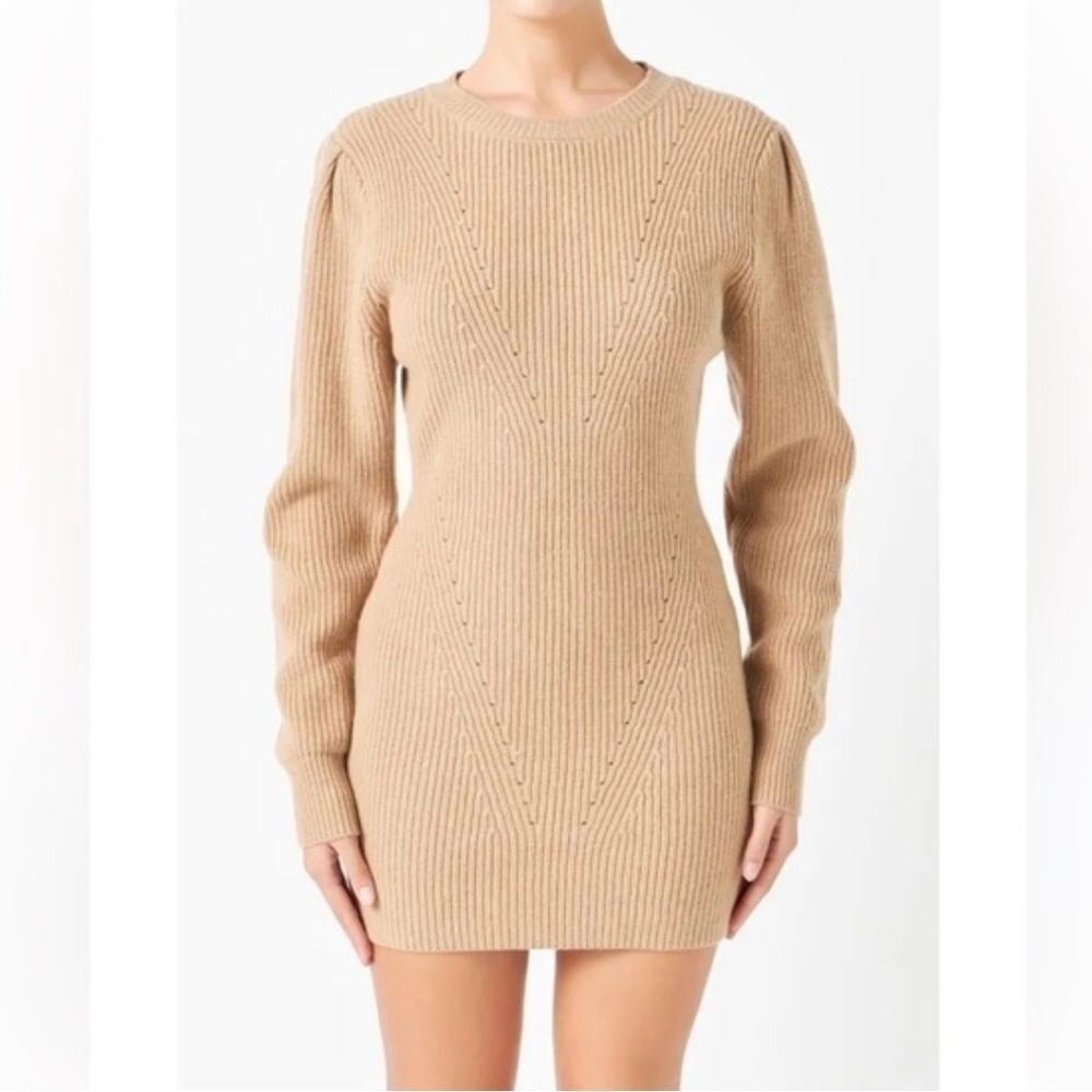 English Factory neutral wool blend knit mini sweater dress women’s size small